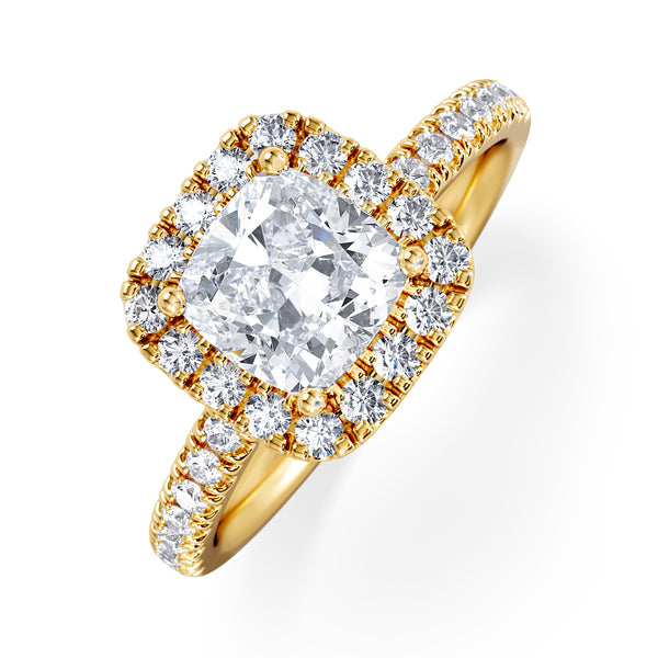 Beatrice GIA Diamond Halo Engagement Ring in 18K Gold 1.65ct G/VS2